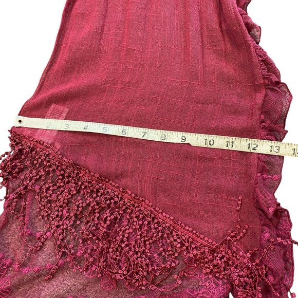 BOHO Artsy Ruffled Lacy Scarf by Coldwater Creek Burgundy Crochet Lace #335C - Picture 7 of 9